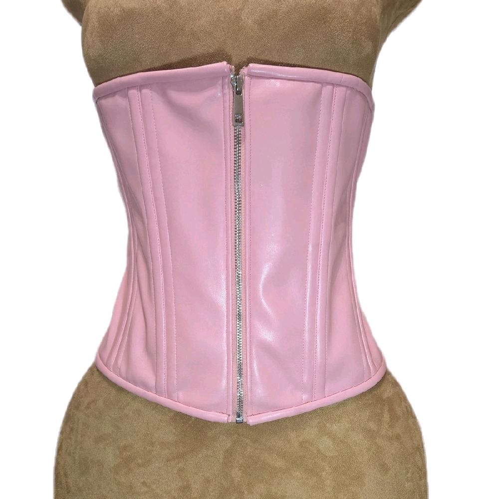 Light Pink Leather Zip Corset 28-Inch Waist Goal 12½-Inch Length
