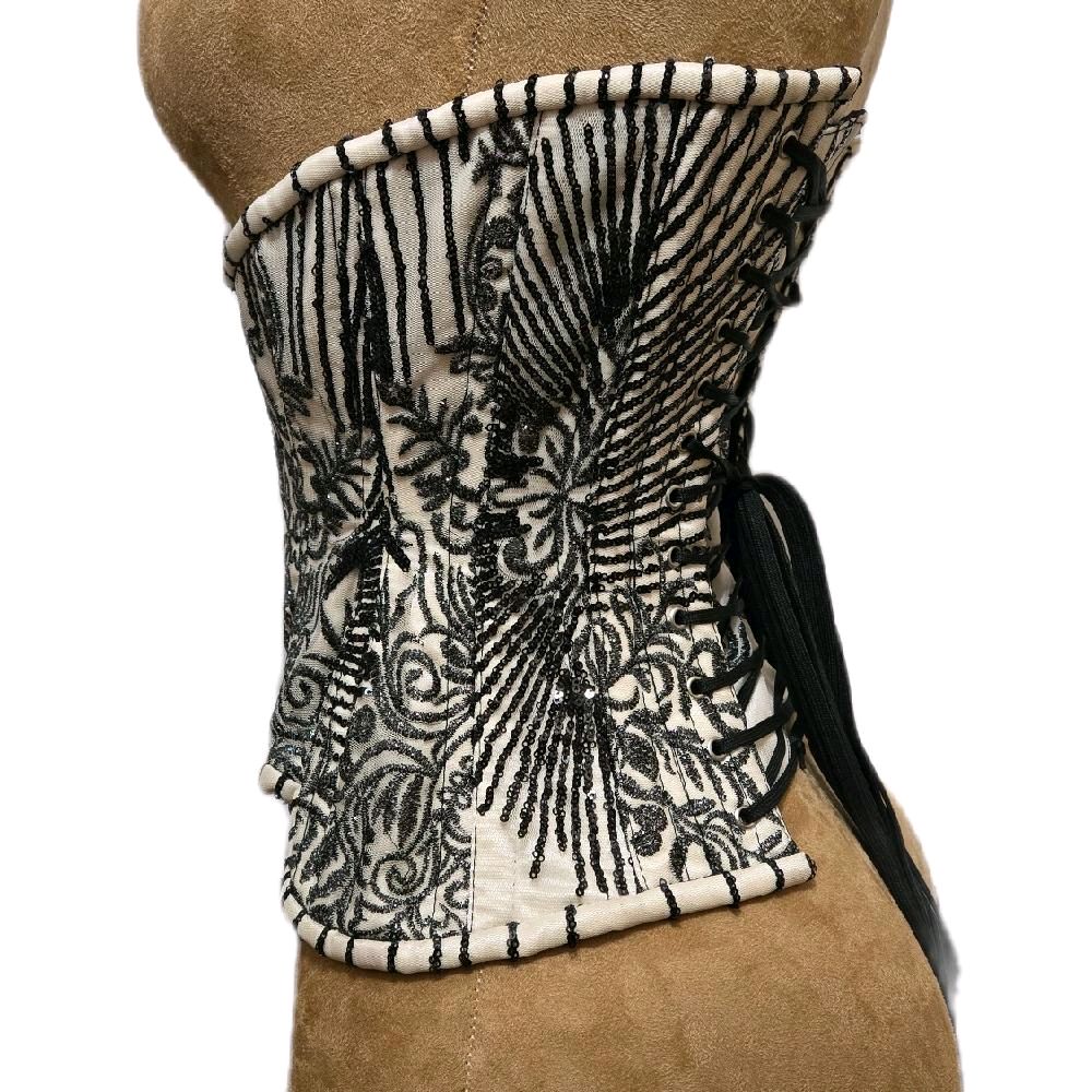 Luxury Sparkle Corset – Black & Cream Beading, 20”