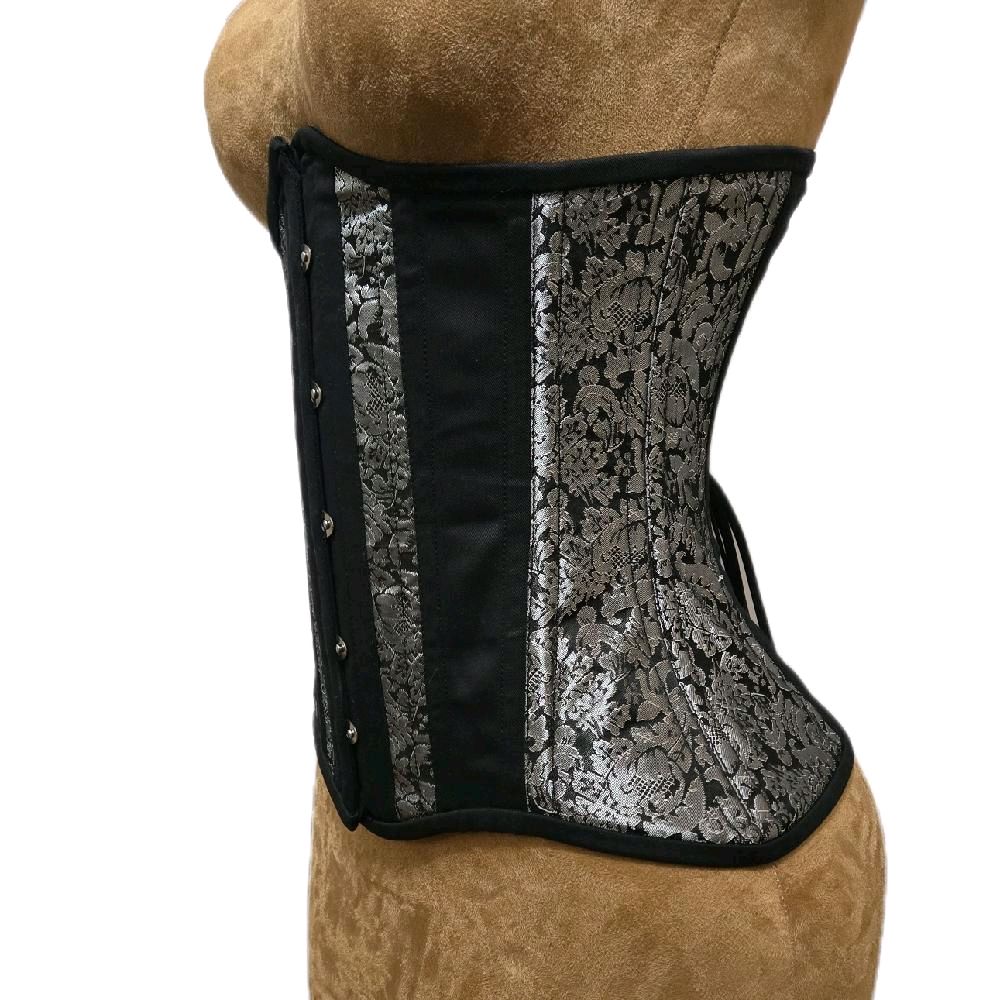 Silver & Black Brocade Corset – 26-Inch Waist Goal | 13-Inch Length