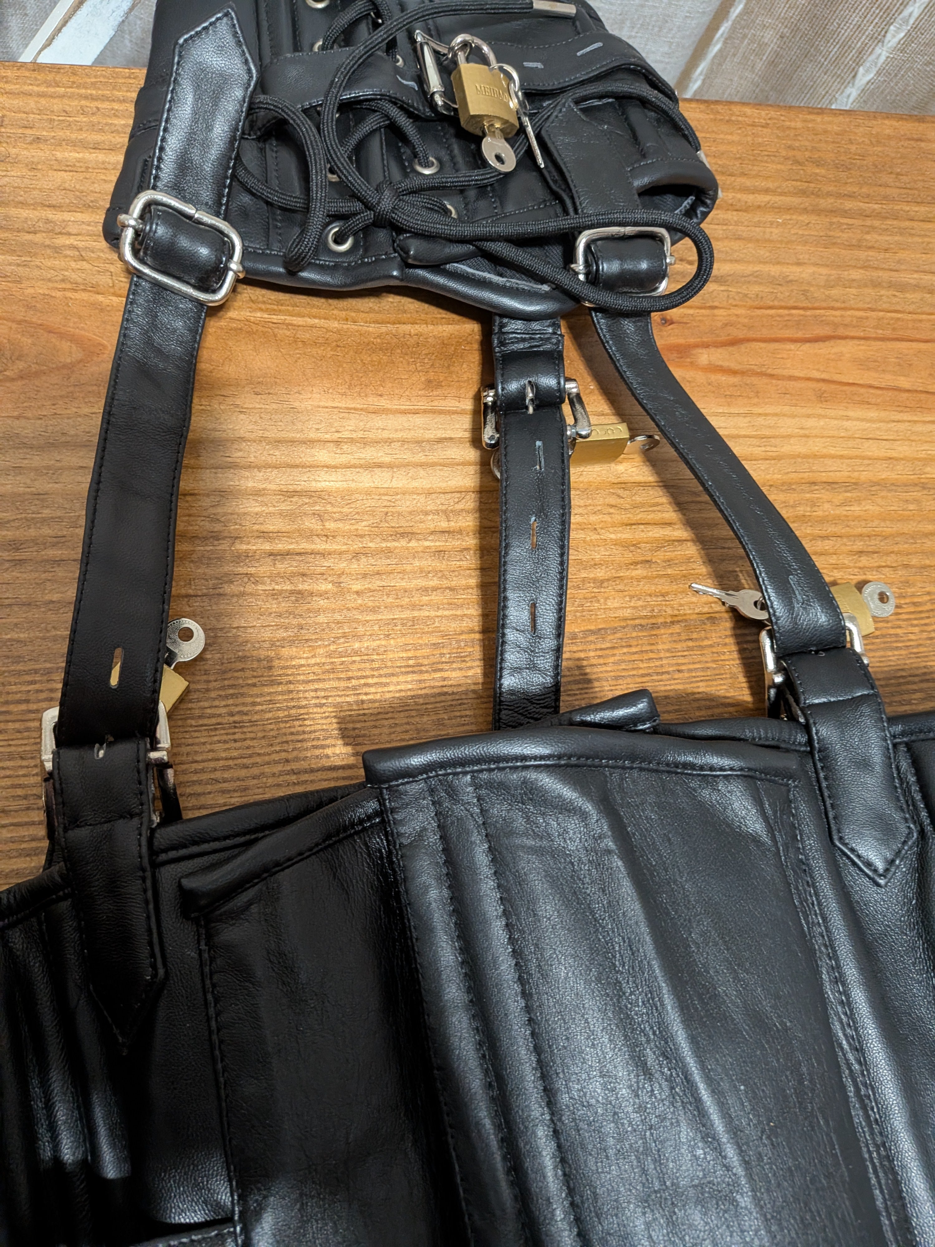 Lockable Leather Waist Training Corset with Concealed Closures &  Locking Neck Posture O Collar