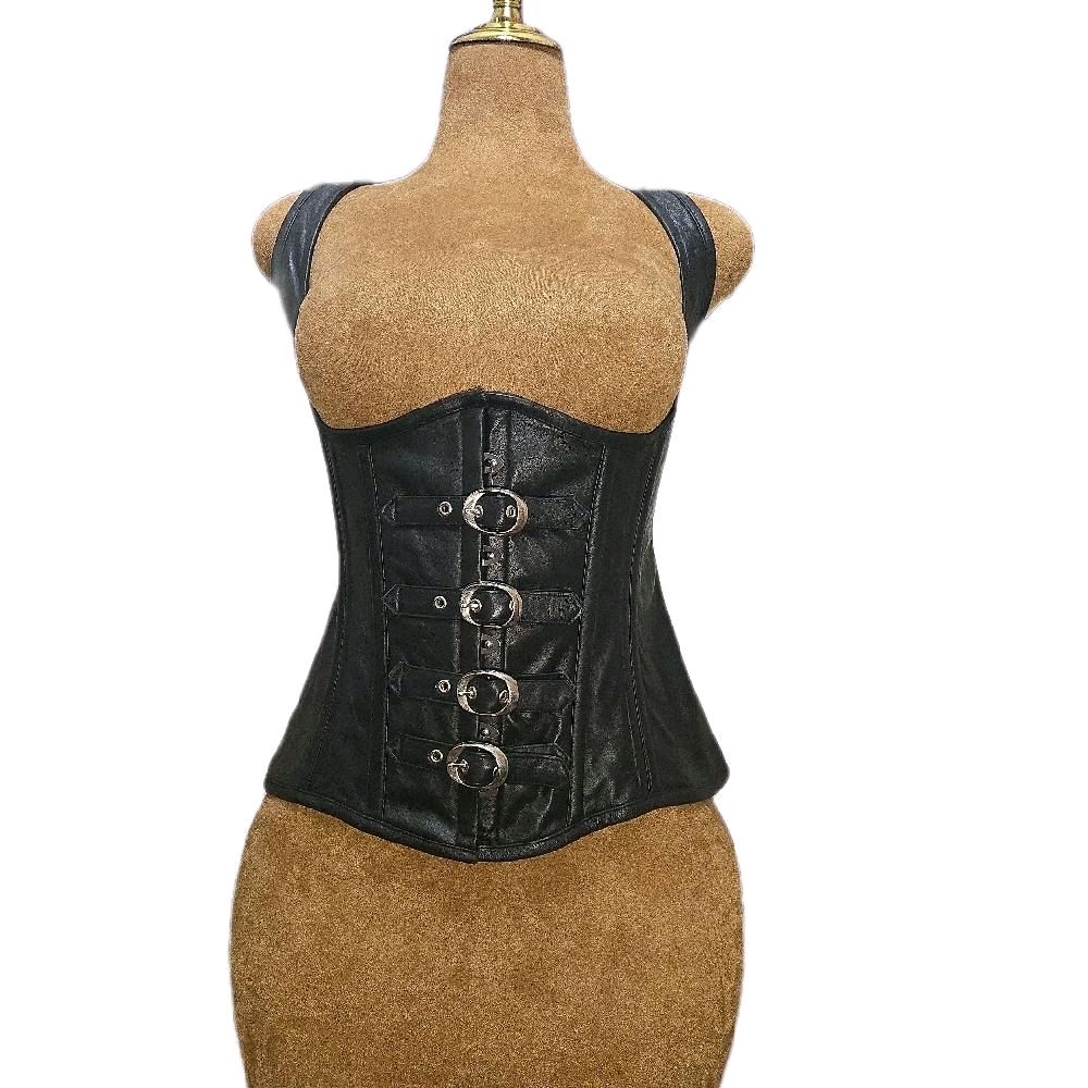 32-Inch Waist Goal | 12.5" Length | Black Leather Underbust Vest Corset | Adjustable Straps & Buckles