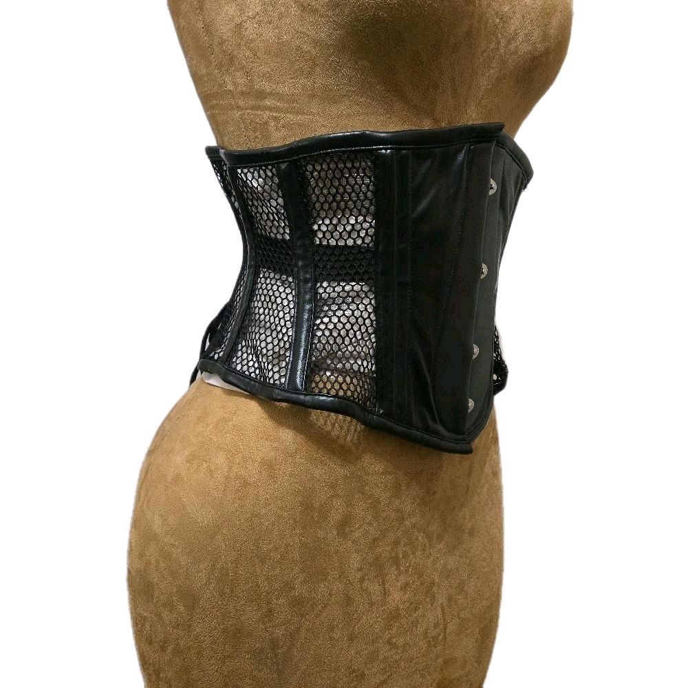 Black Leather & Mesh Corset with Spoonbusk – 26″ Waist Goal, 9.5″