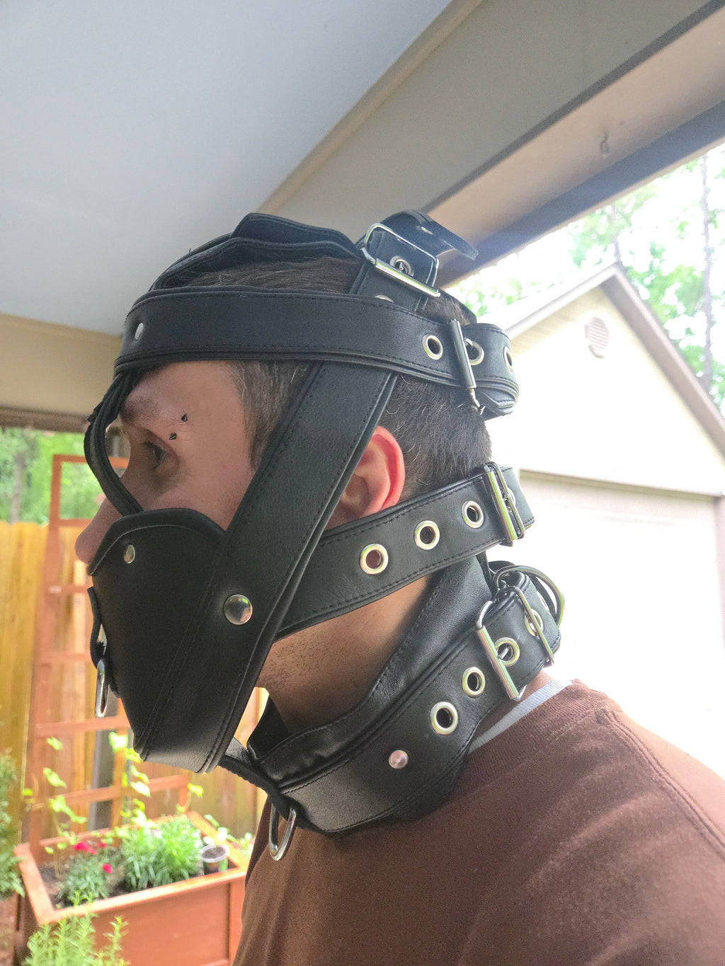Adjustable Genuine Leather Muzzle Mask – Lockable D-Ring Design- Ready to ship