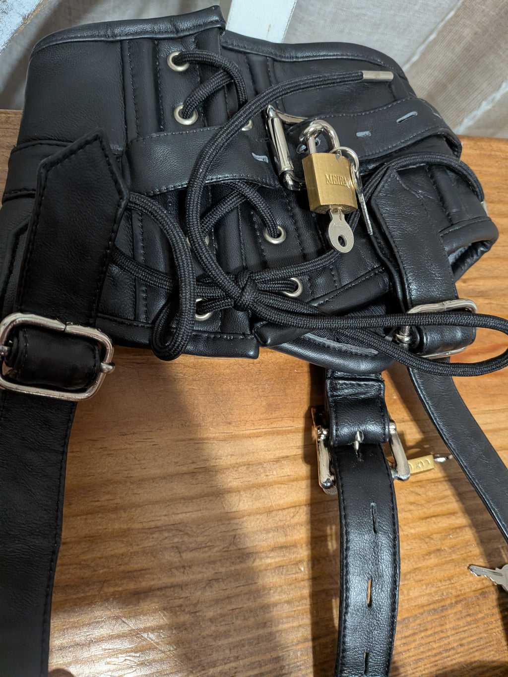 Lockable Leather Waist Training Corset with Concealed Closures &  Locking Neck Posture O Collar