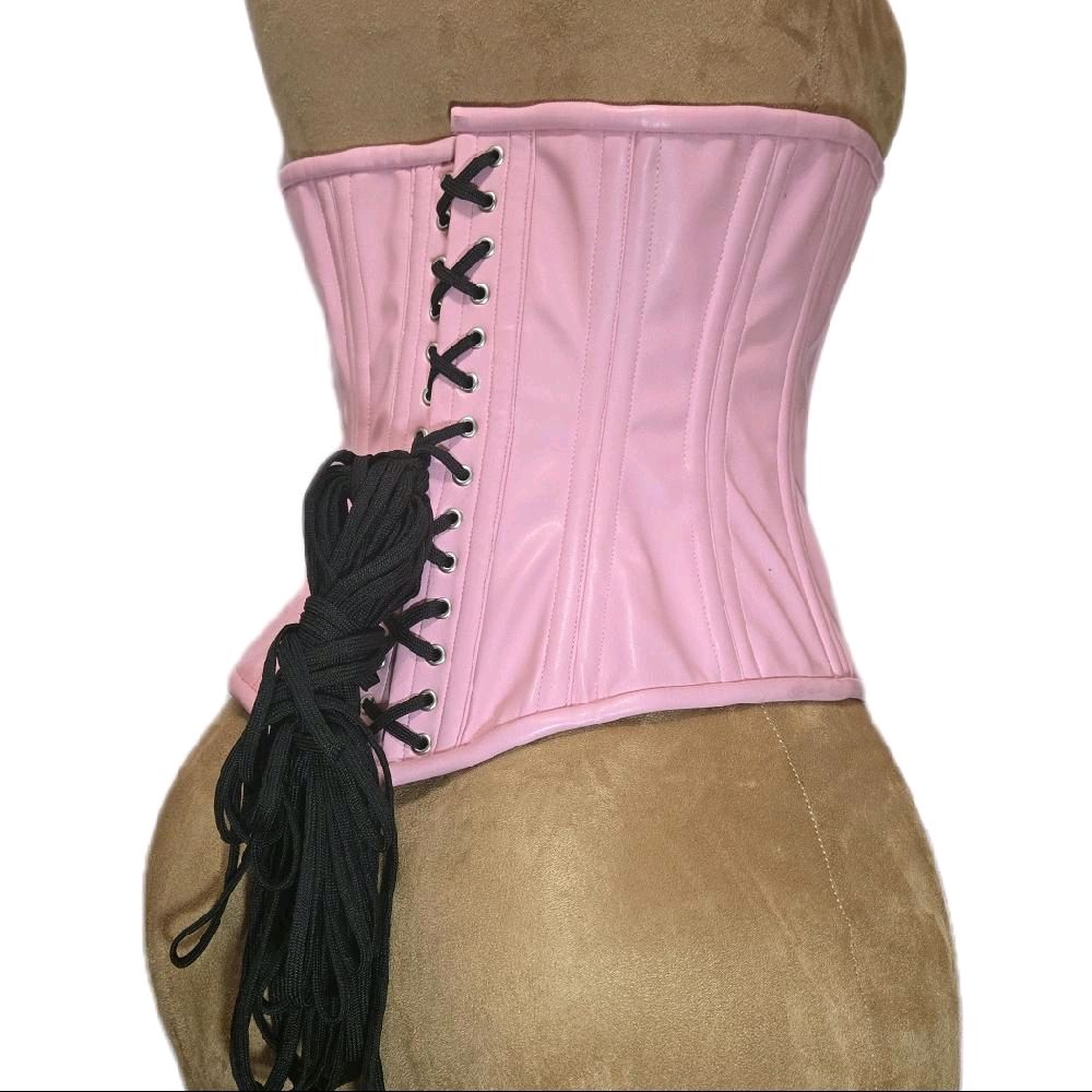 Light Pink Leather Zip Corset 28-Inch Waist Goal 12½-Inch Length