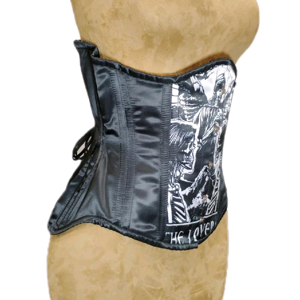 Lover’s Tarot Corset | Black & White | Steel-Boned Waist Training | 30″ Waist Goal | 12.5″ Length