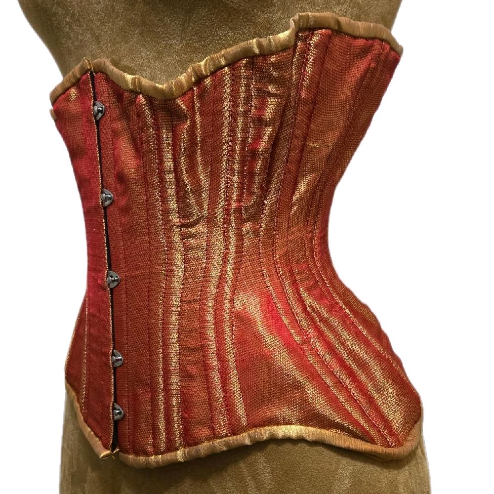 Burnt Orange & Red Sheen Corset – 20” Waist, Curvy Fit Waist Training Steel Boned Corset