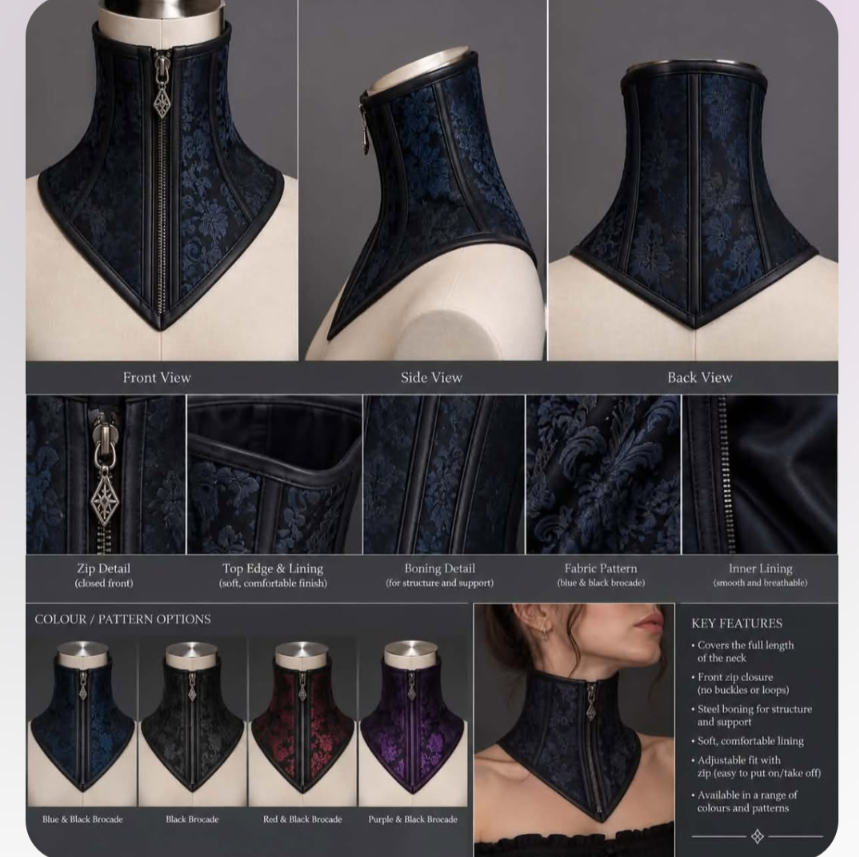 Custom PVC neck collar with zipper and corset back lace up closure