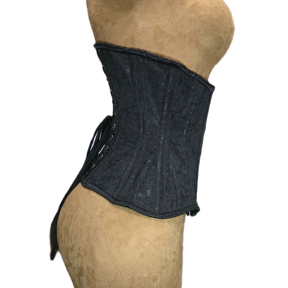 Black Brocade Waist Training Corset – 24-Inch Waist Goal | 12” Length | Elegant  Design