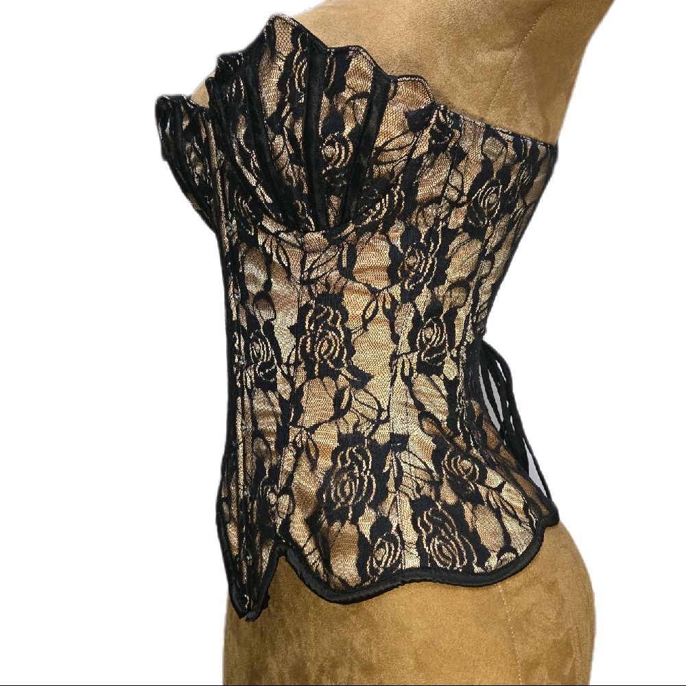 22" Waist Goal| 16" Length Overbust Beige Satin Lace Corset