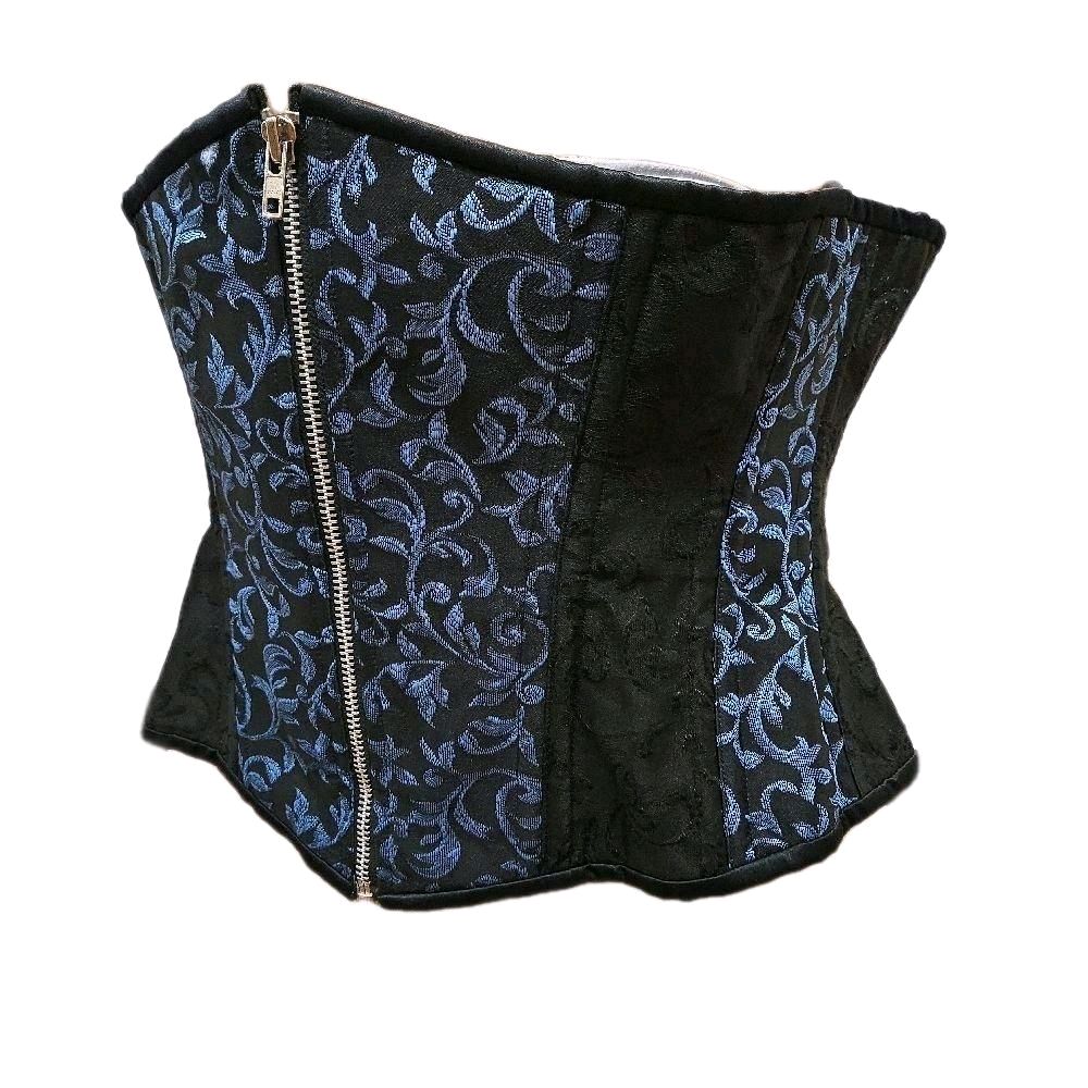 Light Blue & Black Brocade Zipper Corset – 36” Waist Goal, 13” Length |
