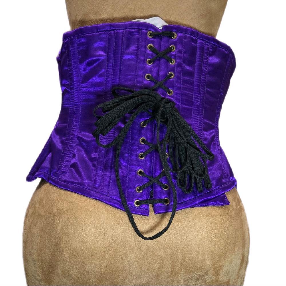 Purple Satin Waist Training Corset with Antique Swing Clasp – 32" Waist Goal, 12" Length