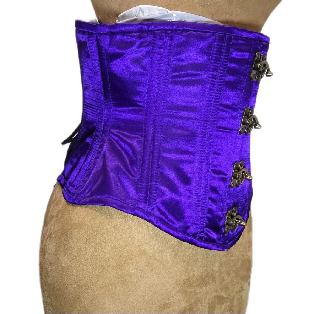 Purple Satin Waist Training Corset with Antique Swing Clasp – 32" Waist Goal, 12" Length