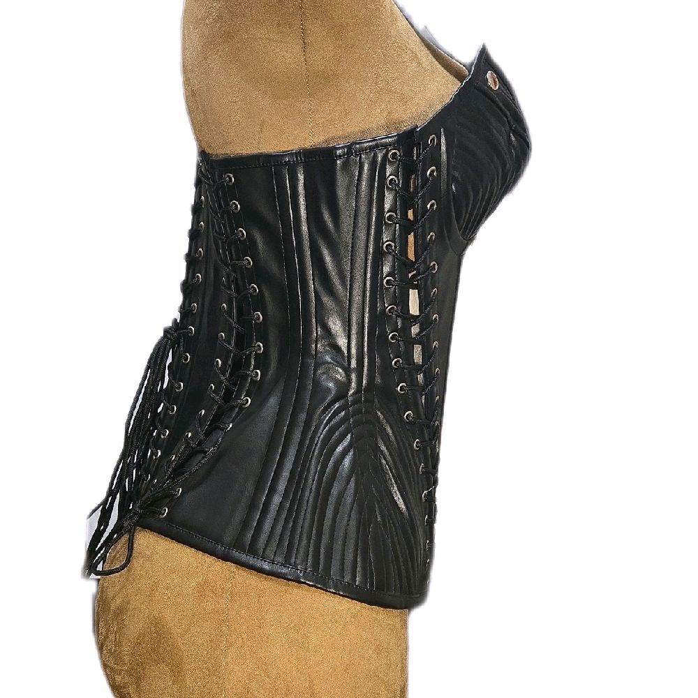 28-Inch Waist Goal | 15.5–16" Length | Leather Overbust Halter Vest | Adjustable Front & Back Ties