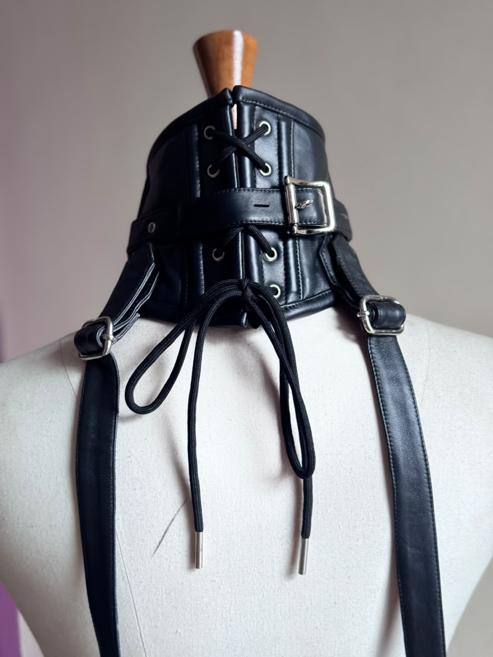 Lockable Leather Waist Training Corset with Concealed Closures &  Locking Neck Posture O Collar