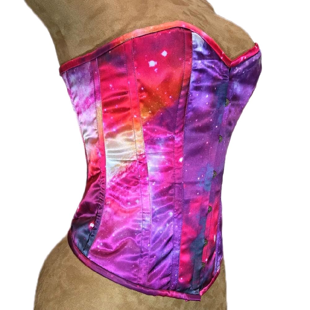 Pink, Purple & Red Galaxy Overbust Corset – 26" Waist Goal