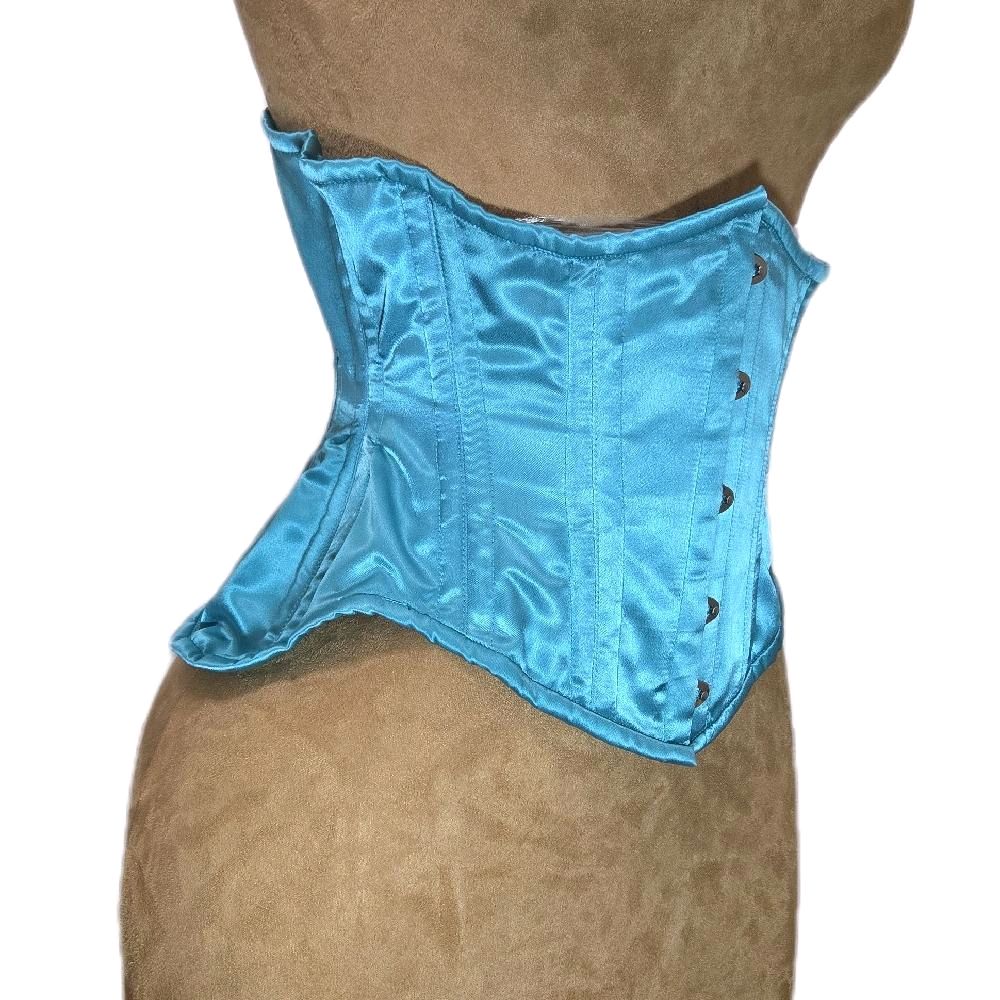 Blue Teal Satin 26-Inch Waist Goal 10-Inch Length Corset