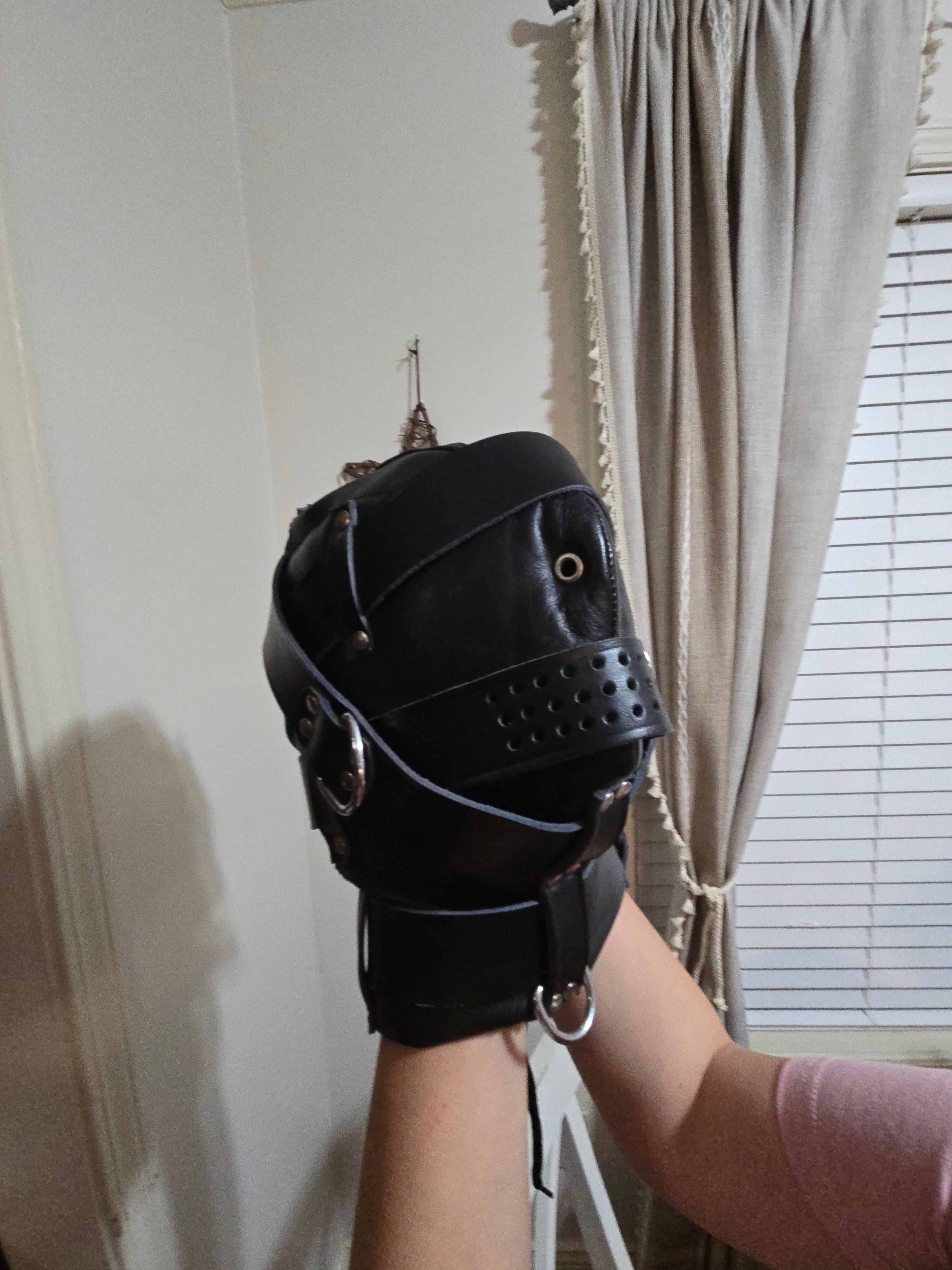 Genuine Leather Sensory Deprivation Hooded Mask – Lockable Padded Comfort Design- Ready to Ship