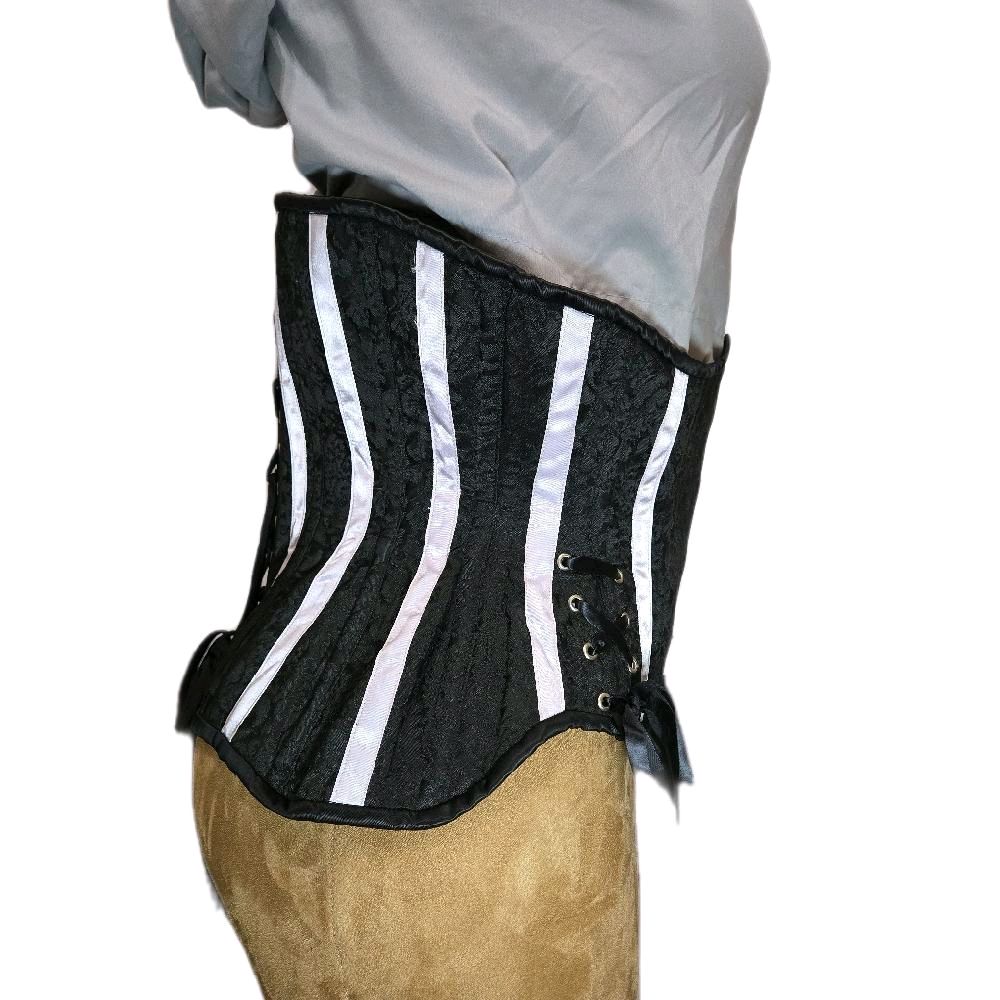 Black & White Striped Brocade Corset| Hip Ties– 32 Waist Goal, 11 Length