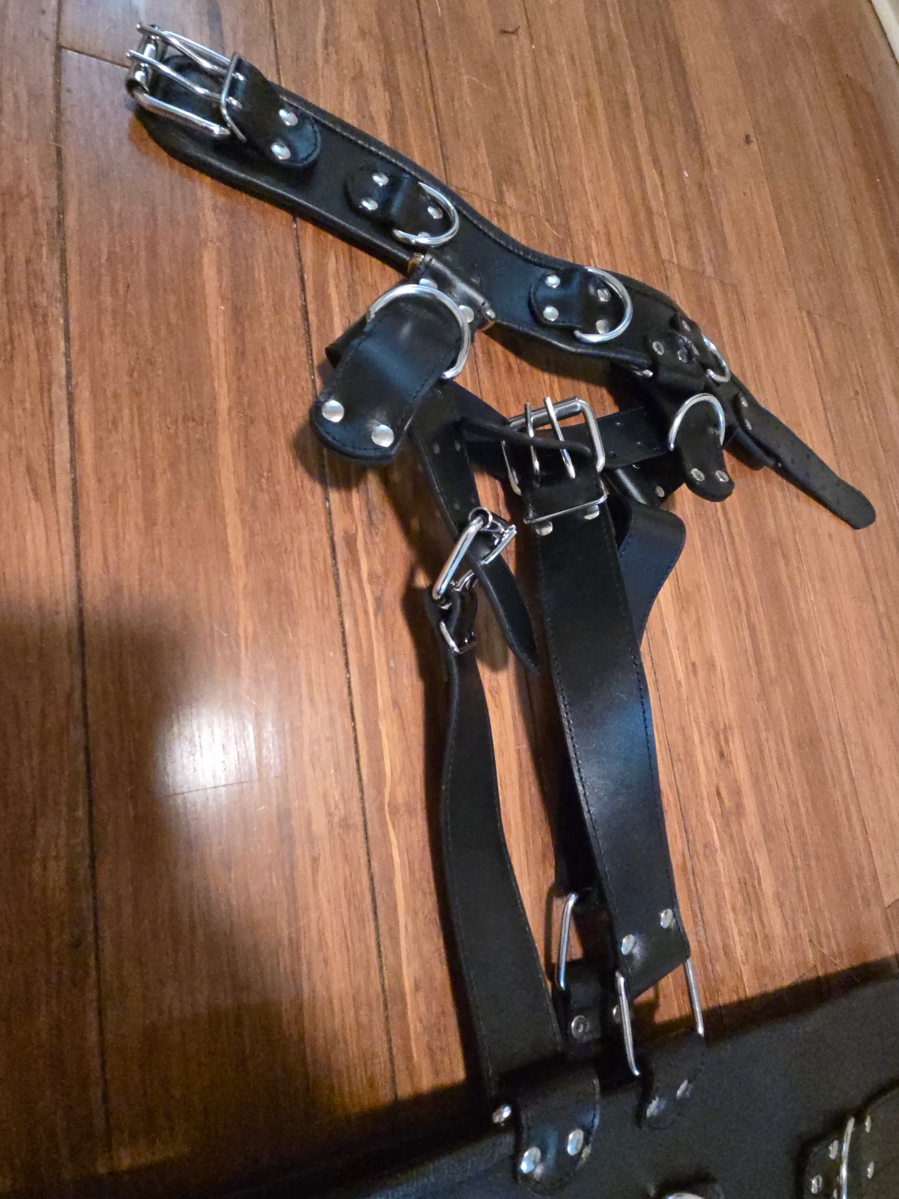 Genuine Leather Belted Harness with Attached Collar – D-Ring Design- plus size- ready to ship