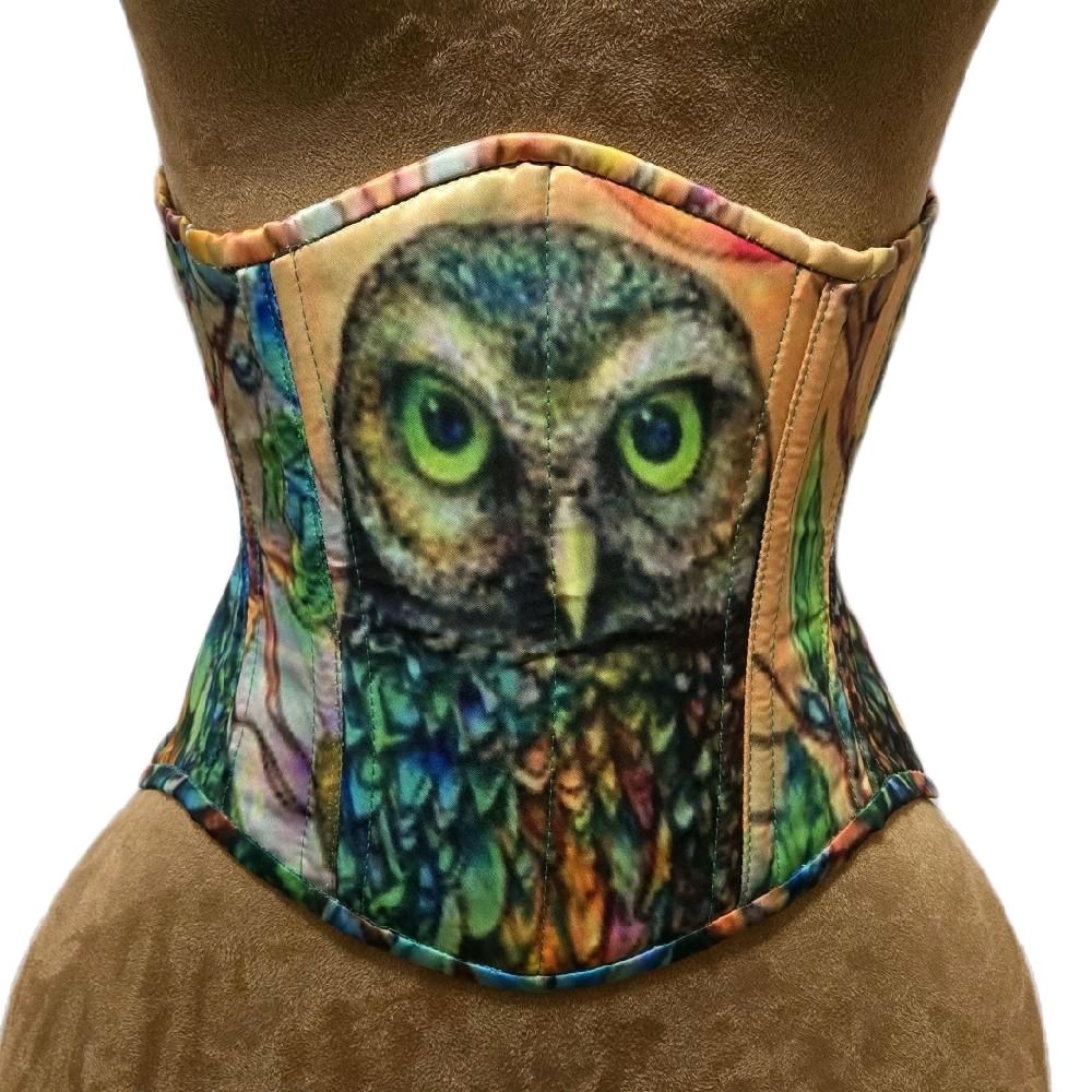 Printed Owl WASPIE Hidden Side  Zipper Corset | 24" Waist Goal | 10" Length Shapewear