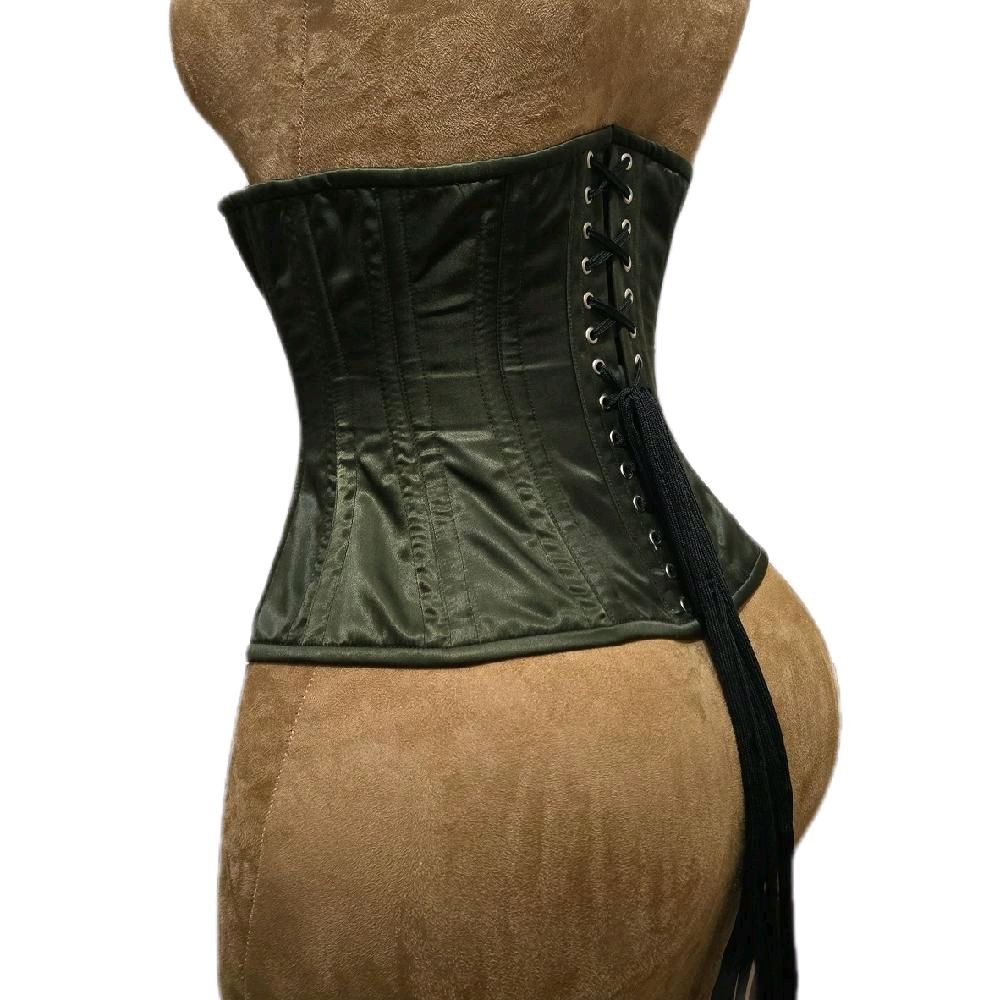 Olive green Satin Waist Training Corset – 26″ Waist Goal, 12″ Length