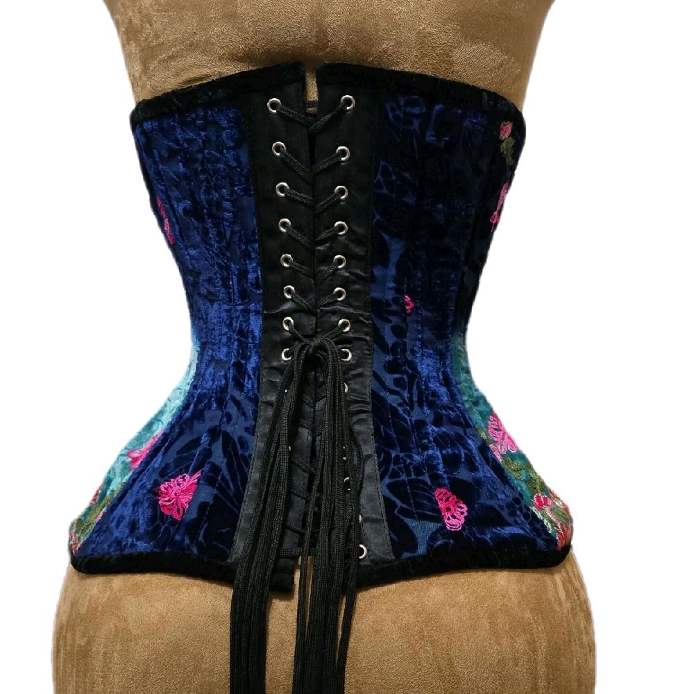 Velvet Ombre Floral Embroidered Corset | 24" Waist Goal | 12" Length