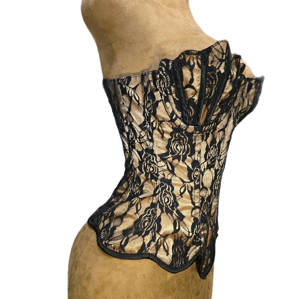 22" Waist Goal| 16" Length Overbust Beige Satin Lace Corset
