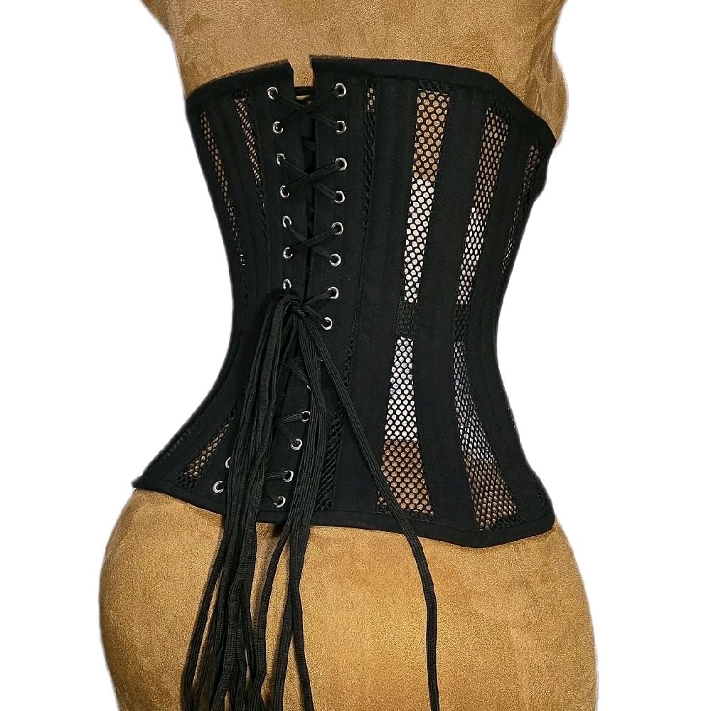 26 Inch Waist Goal Black Cotton & Mesh Corset – 12-Inch Length| Signature Shape CC-700