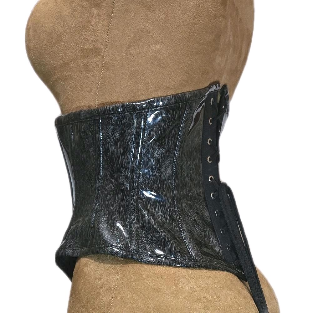 Gray/ Black PVC Corset – 26-Inch Waist Goal, 10-Inch Length WASPIE
