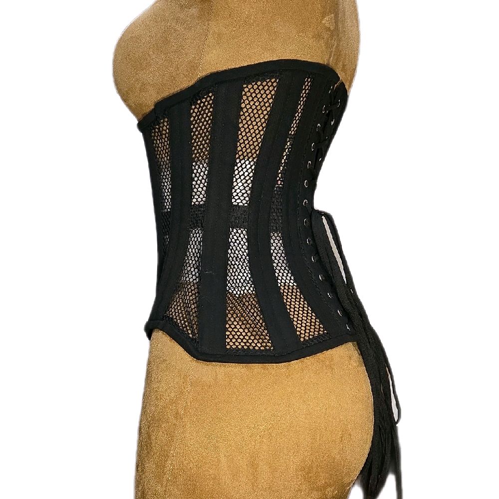 26 Inch Waist Goal Black Cotton & Mesh Corset – 12-Inch Length| Signature Shape CC-700