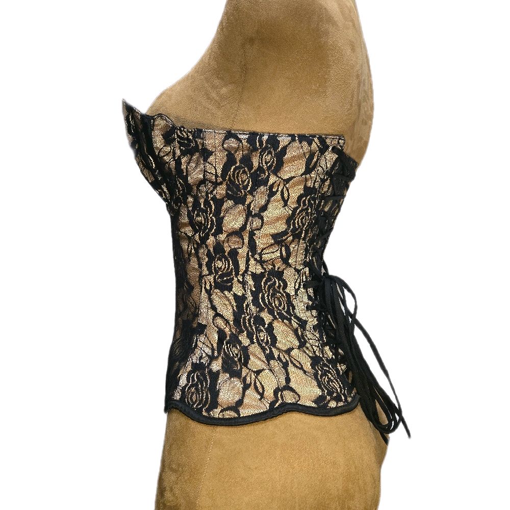 22" Waist Goal| 16" Length Overbust Beige Satin Lace Corset