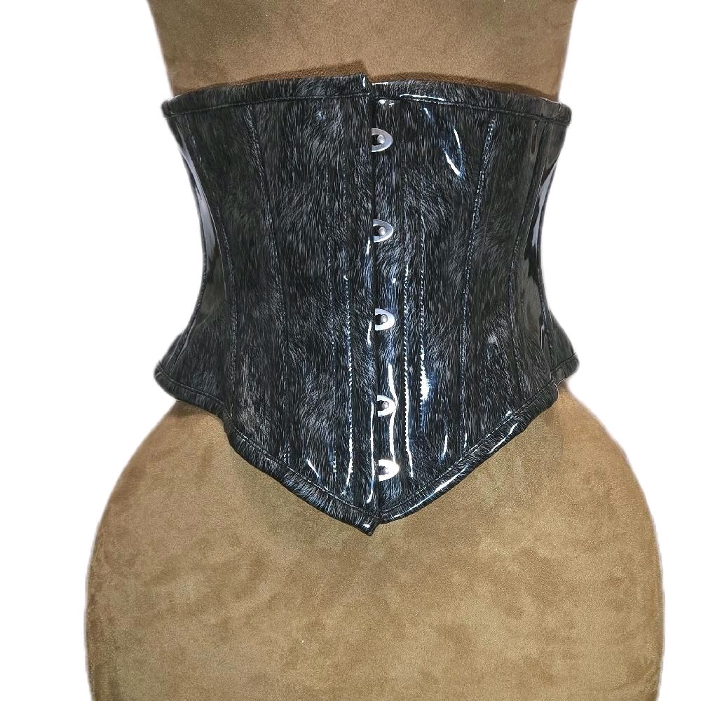 Gray/ Black PVC Corset – 26-Inch Waist Goal, 10-Inch Length WASPIE