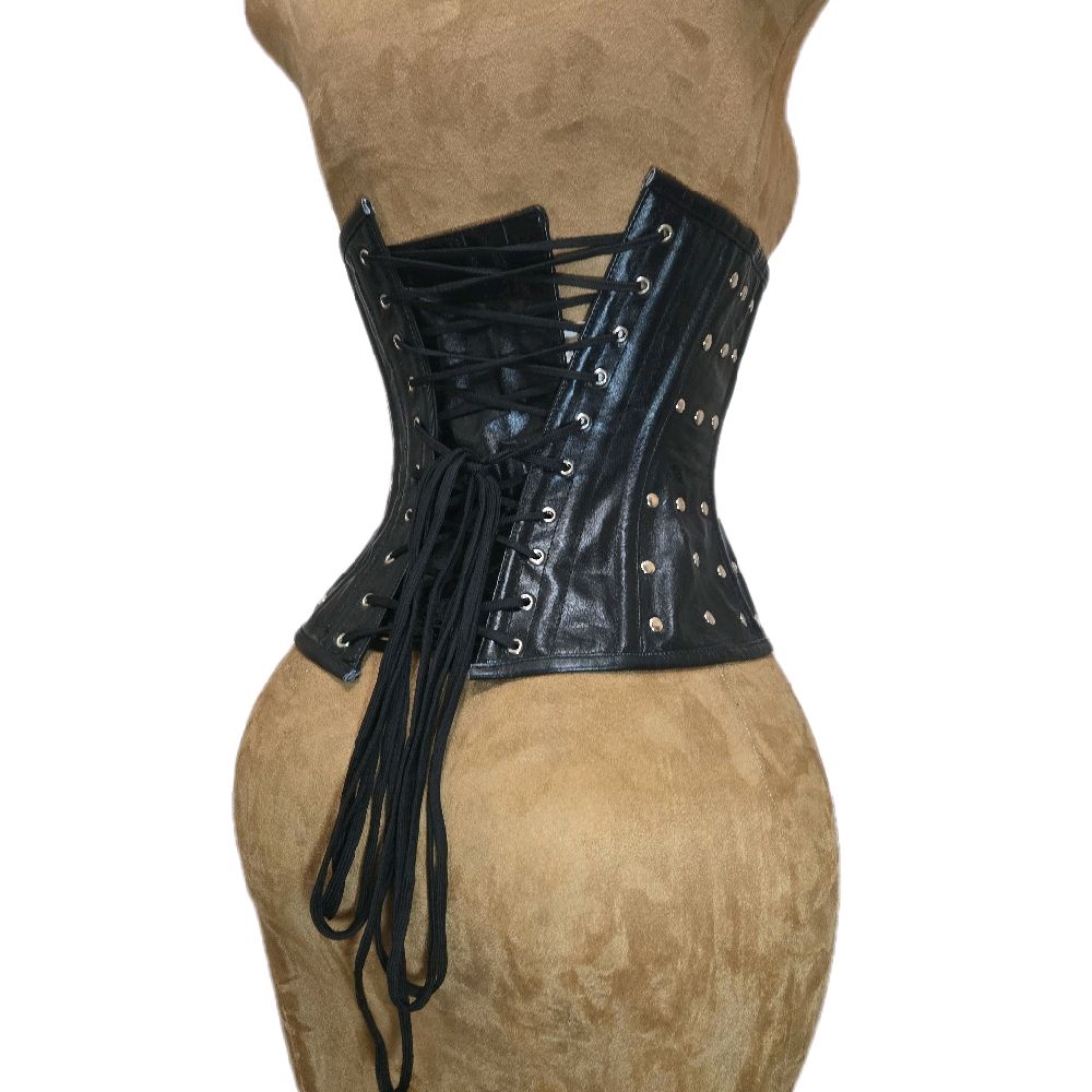 Studded Black Leather Corset – 22" Waist Goal | 12.5” Length 🖤✨