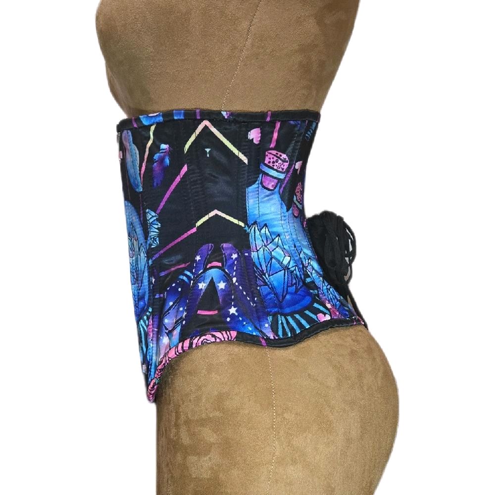 Mystical Galaxy Crystal Print Corset – 26-Inch Waist Goal, 12-Inch Length, Middle Zipper