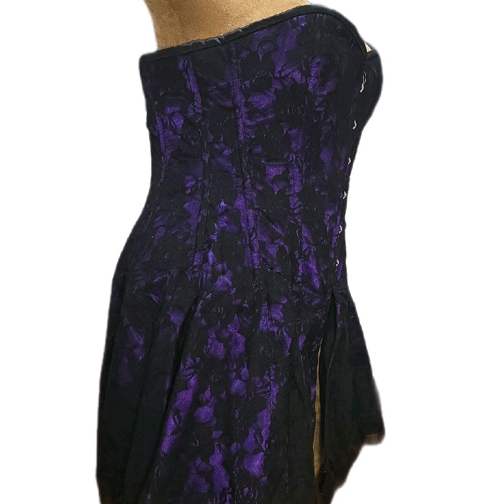 Overbust Corset Dress– Purple Satin/Black Rose Mesh Overlay | 36" Waist Goal, 12.5" Length
