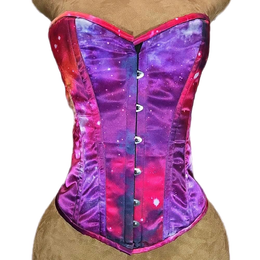 Pink, Purple & Red Galaxy Overbust Corset – 26" Waist Goal