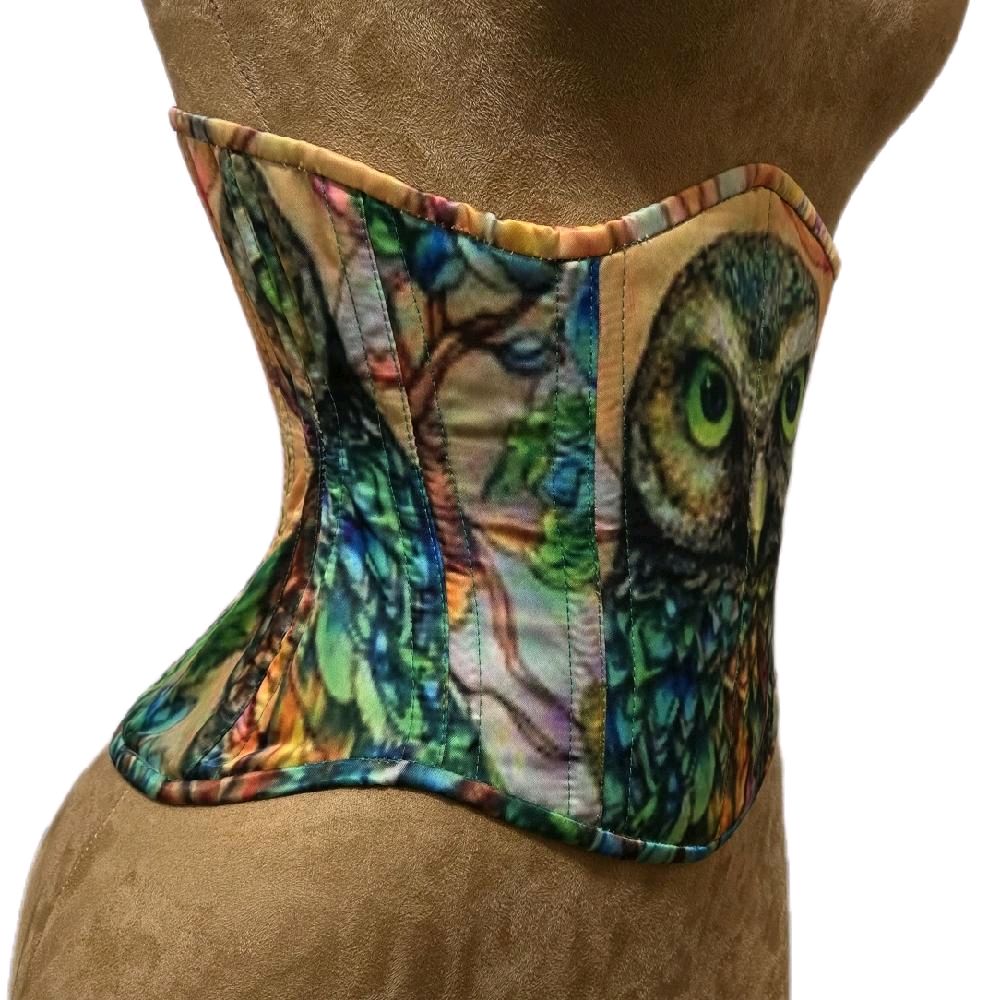Printed Owl WASPIE Hidden Side  Zipper Corset | 24" Waist Goal | 10" Length Shapewear