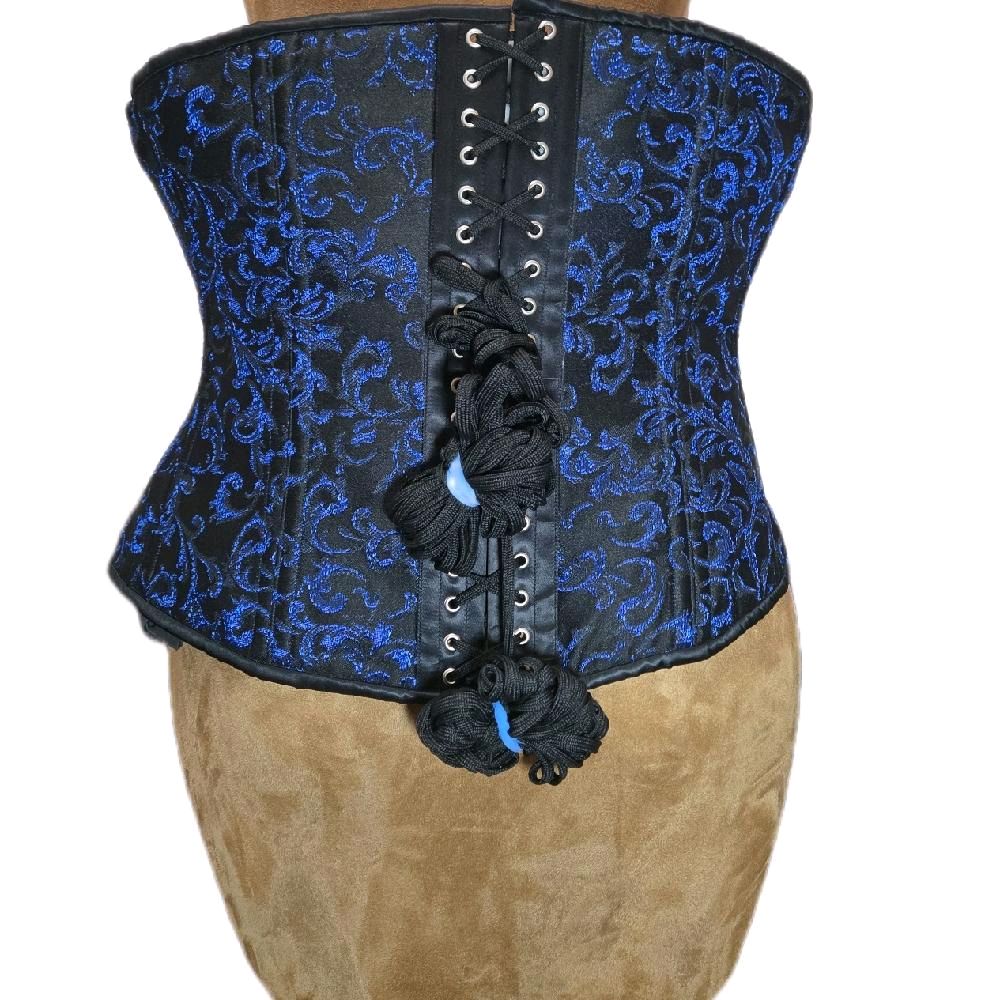 Dark Blue & Black Brocade Waist Training Corset – 38" Waist Goal, 14" Length, Zipper