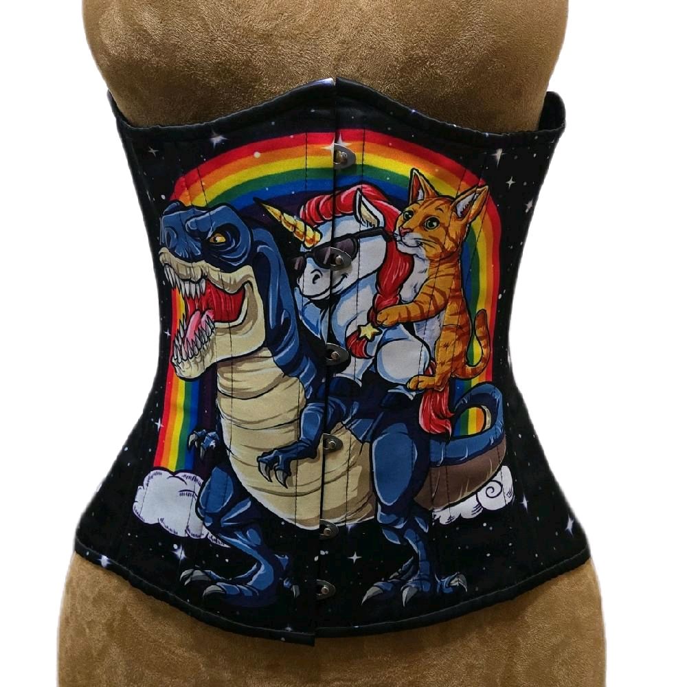 Fun Print Galaxy Unicorn, Dino & Cat Corset | 28" Waist Goal | 13" Length