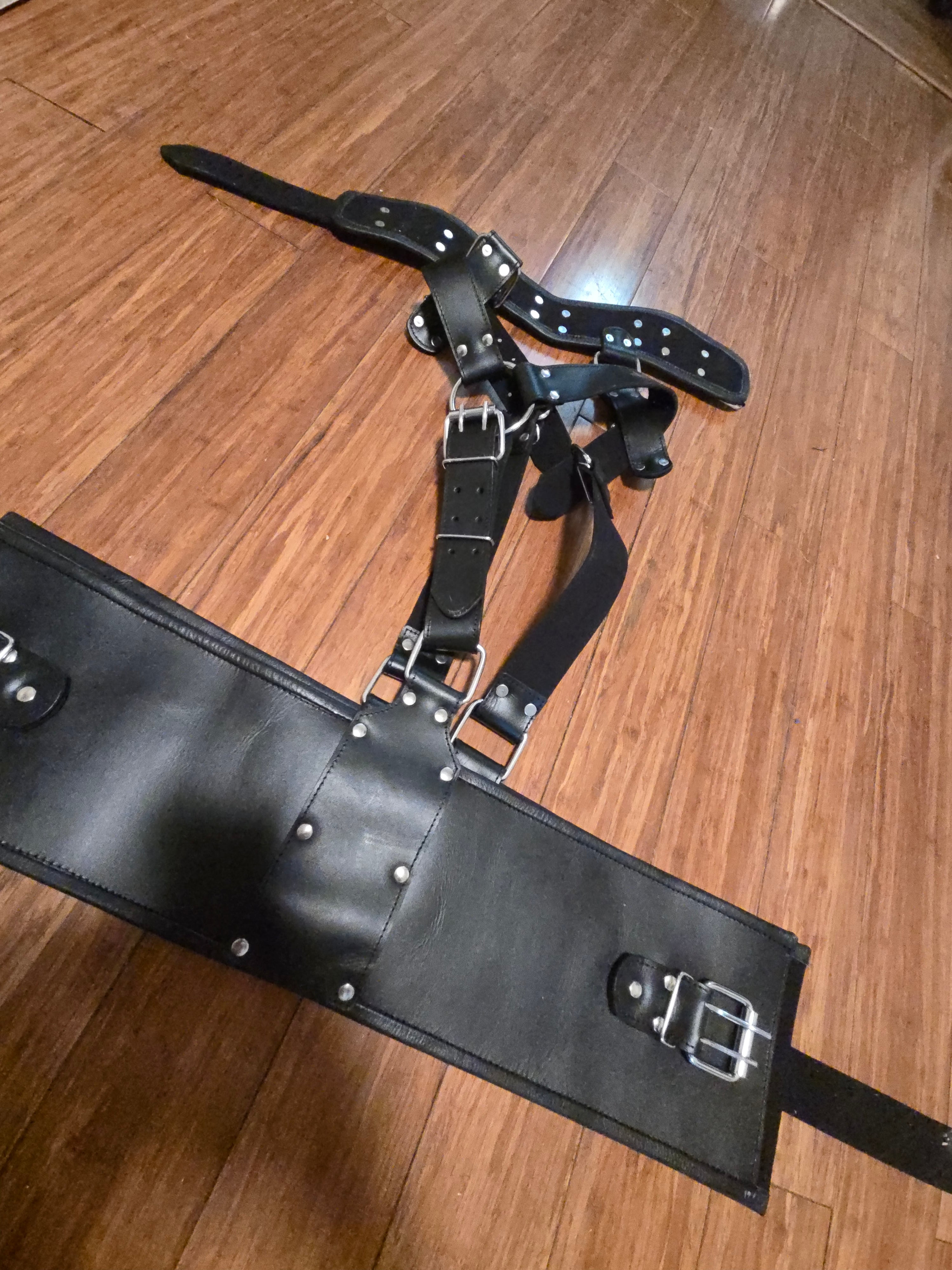 Genuine Leather Belted Harness with Attached Collar – D-Ring Design- plus size- ready to ship