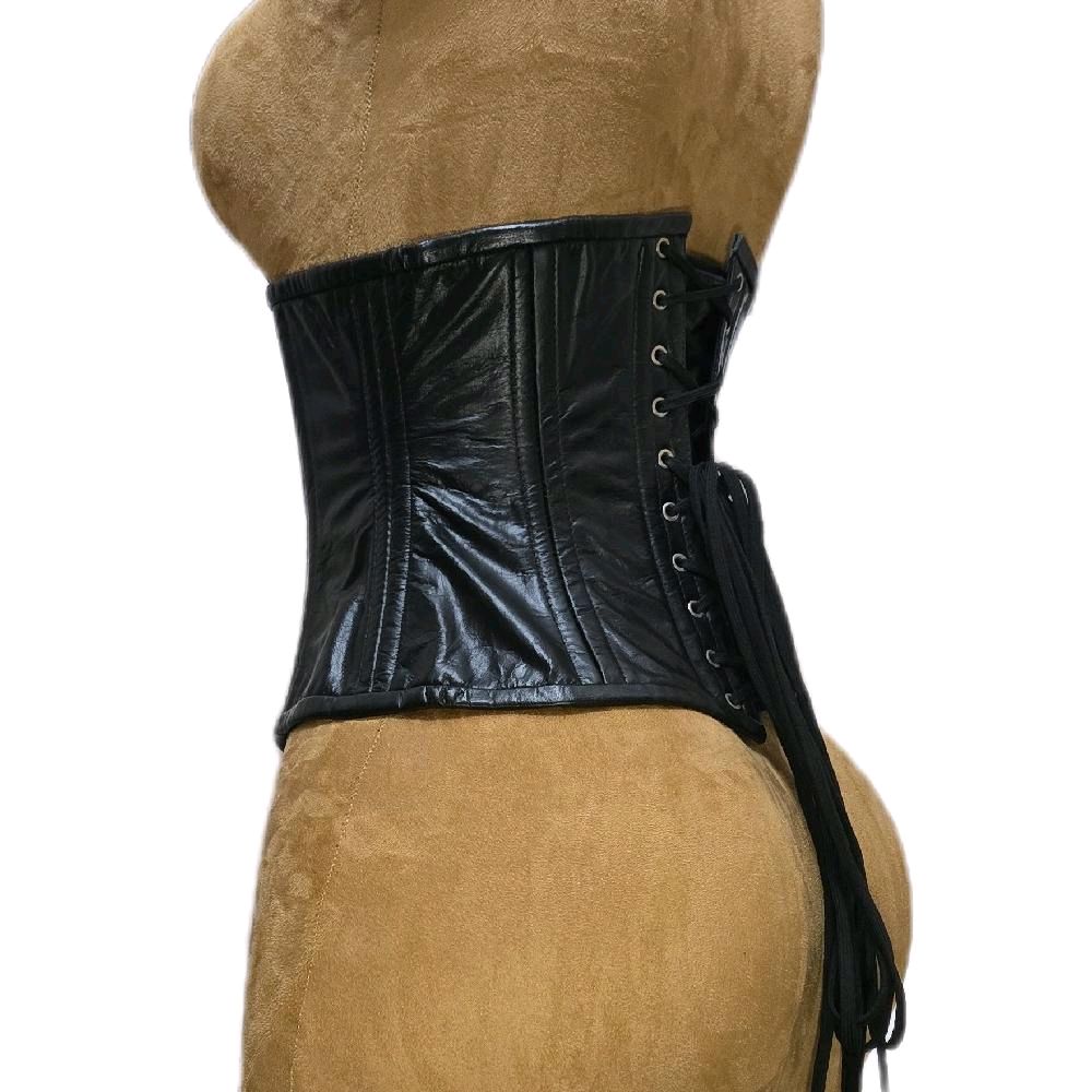 26-inch waist goal | 10-inch length | Black leather corset