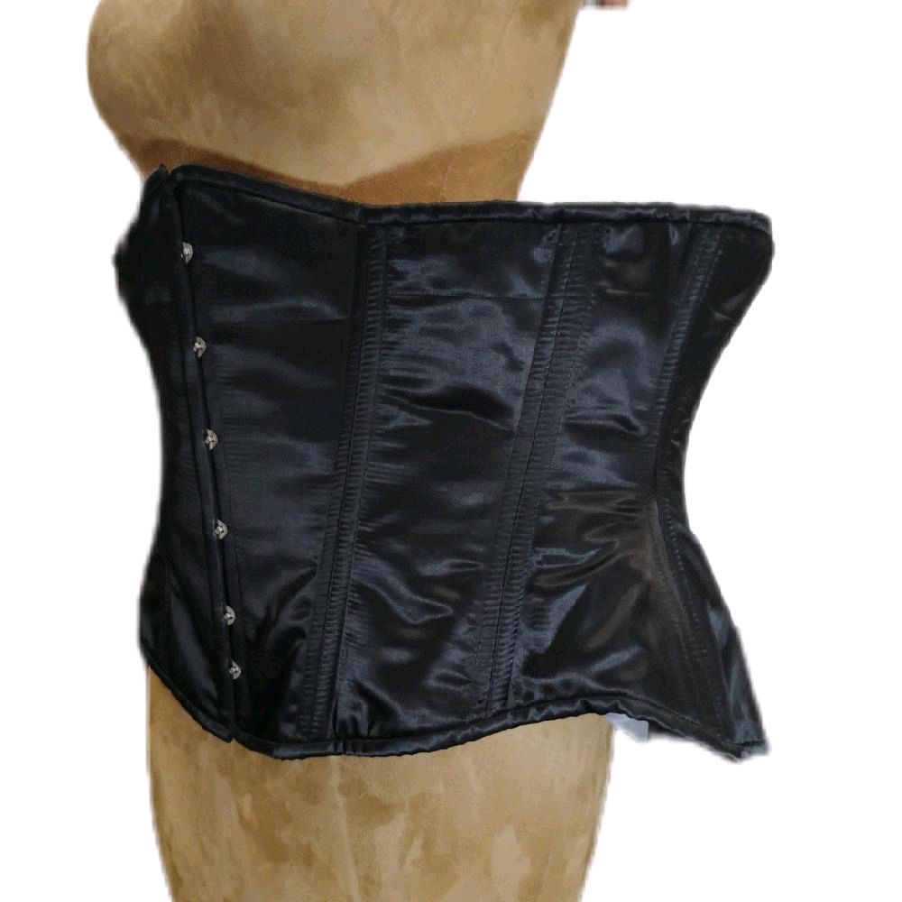 Black Satin Waist Training Corset — 48″ Waist Goal | 14.5″ Front Length | Fits 58–62″ Natural Waist