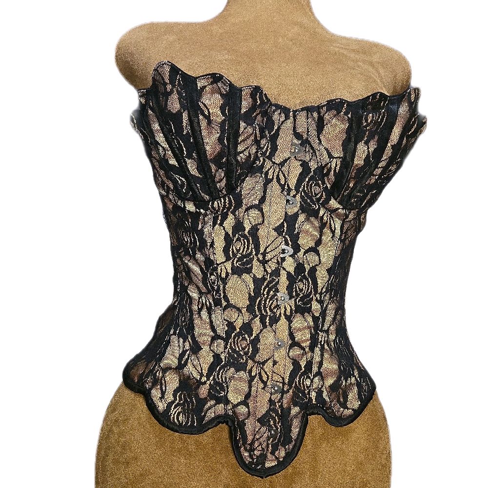 22" Waist Goal| 16" Length Overbust Beige Satin Lace Corset