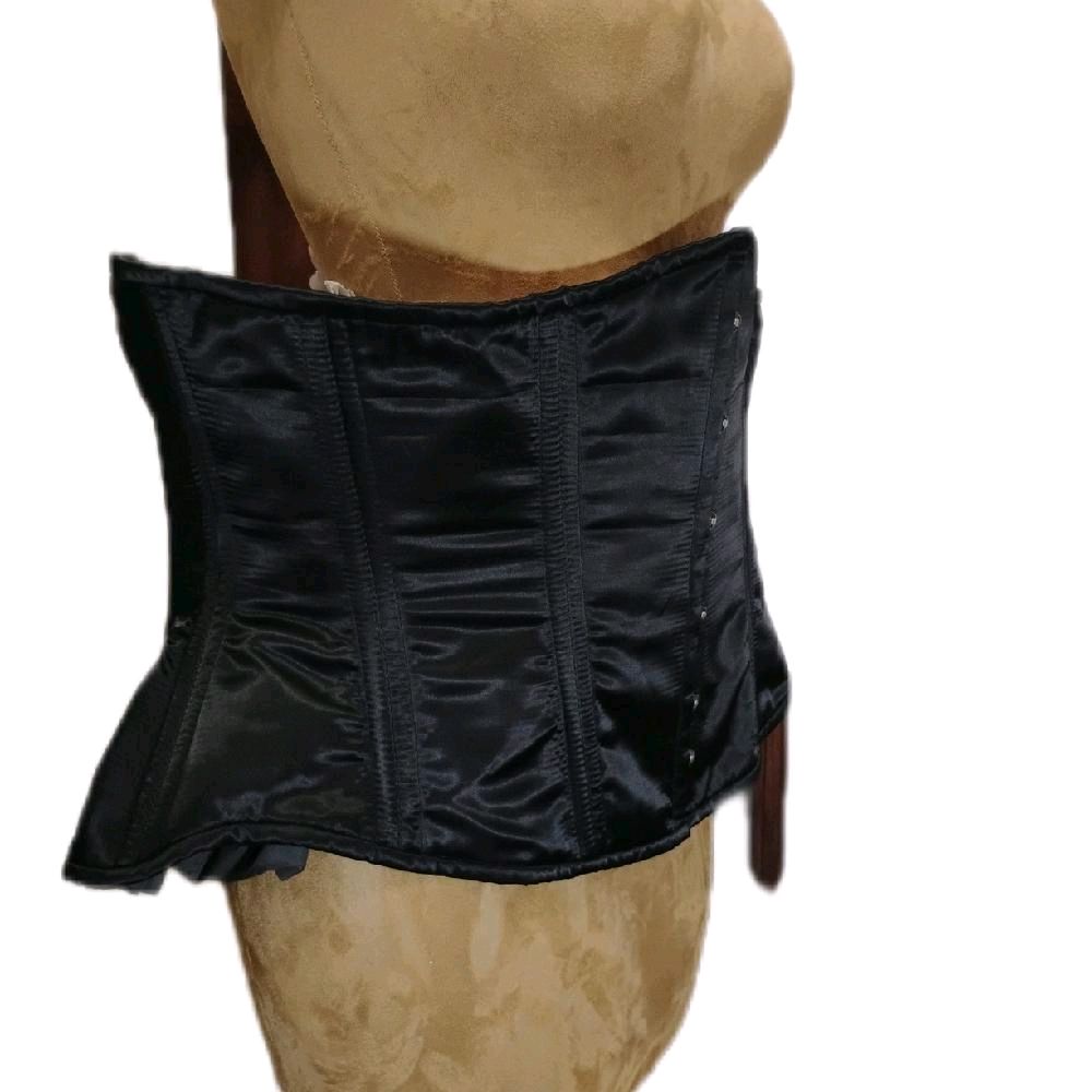 Black Satin Waist Training Corset — 48″ Waist Goal | 14.5″ Front Length | Fits 58–62″ Natural Waist