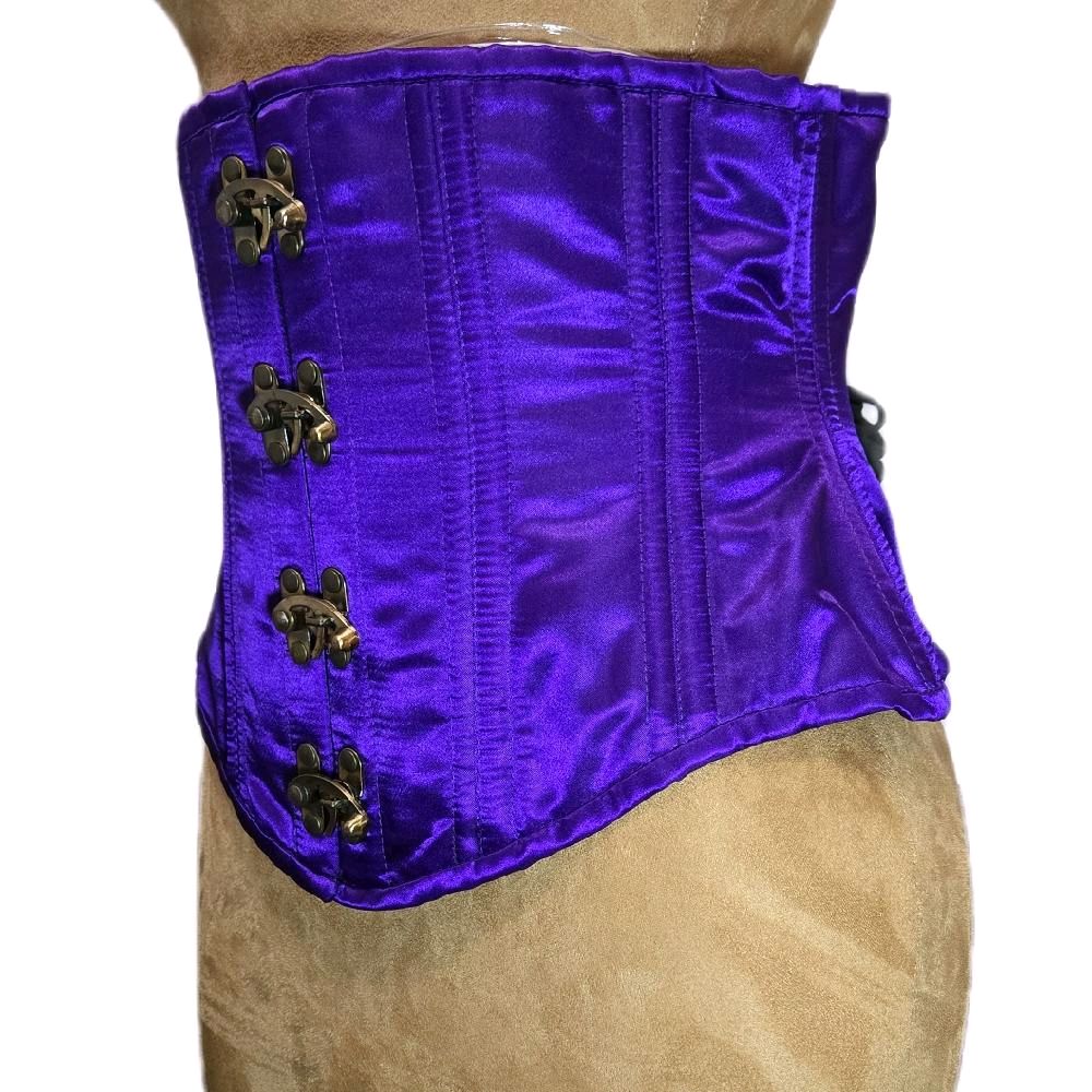 Purple Satin Waist Training Corset with Antique Swing Clasp – 32" Waist Goal, 12" Length