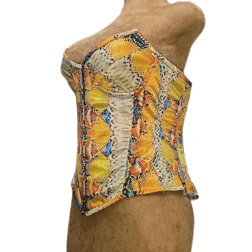 32-Inch Waist Goal| Colorful Snake Skin Print | Overbust Waist Training Corset