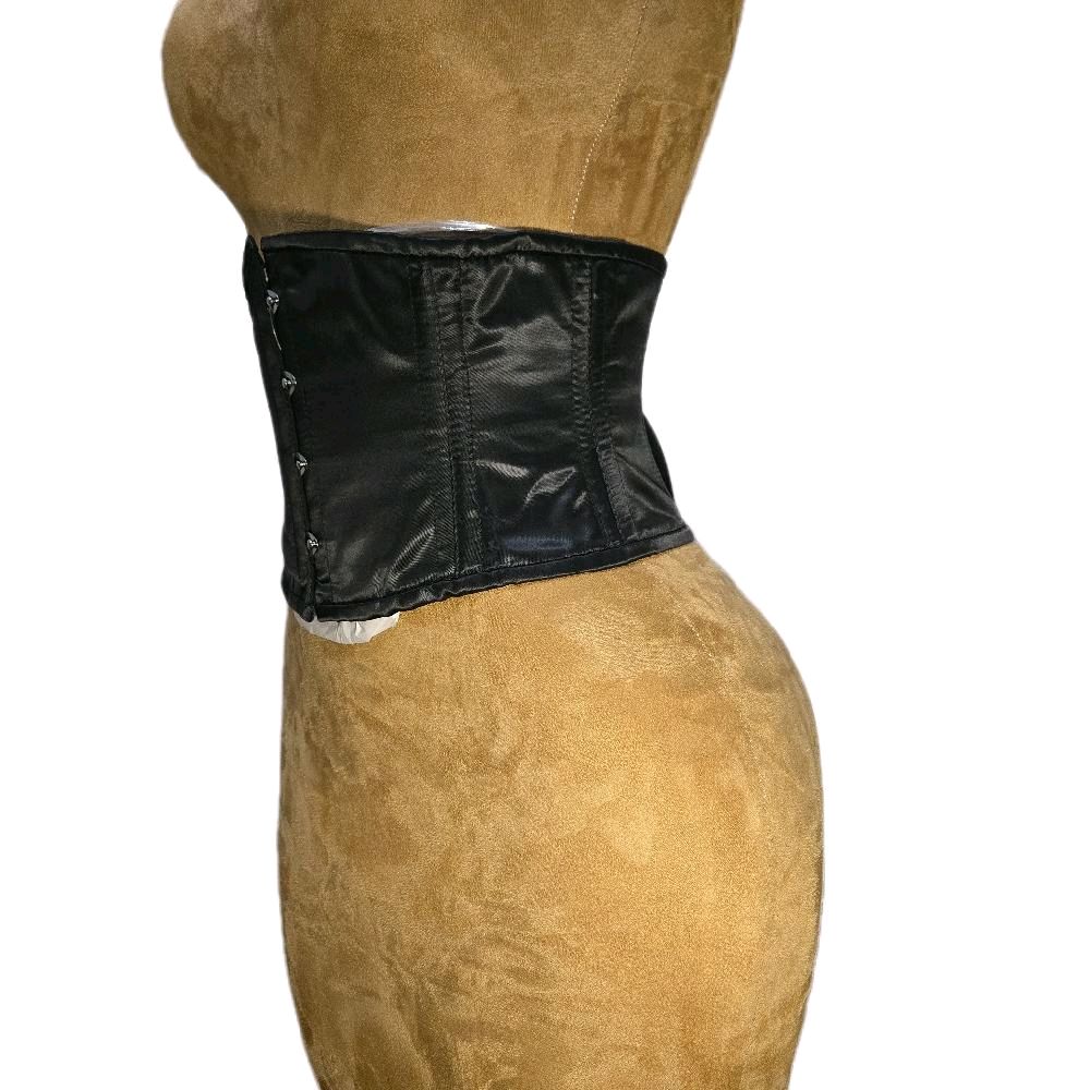 24 Waist Goal| 8in Length| Black Satin Waist Training Corset Waspie Belt