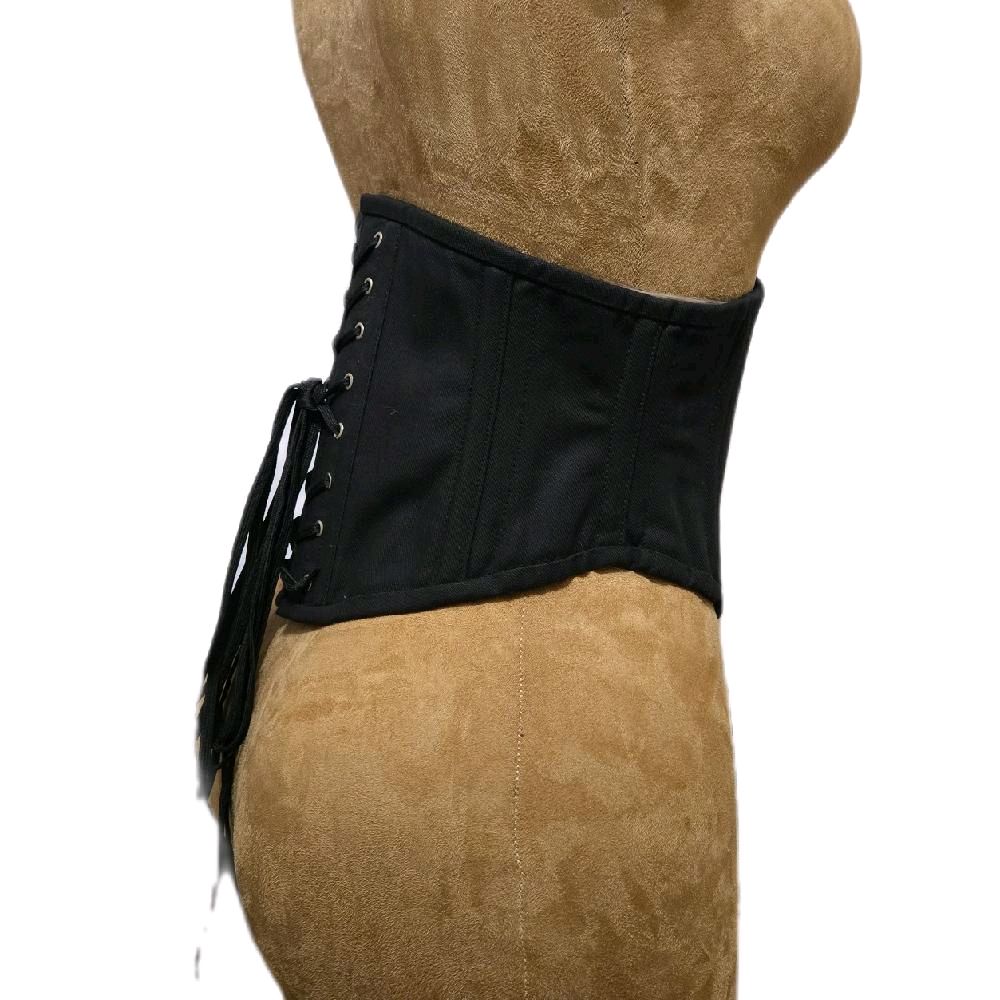 Unisex/Men’s Black Cotton WASPIE Corset | 28" Waist Goal | 9" Length | Buskless