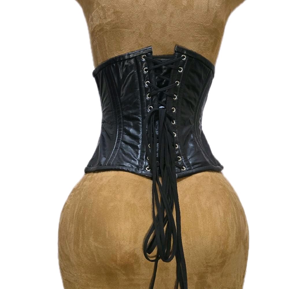 26-inch waist goal | 10-inch length | Black leather corset